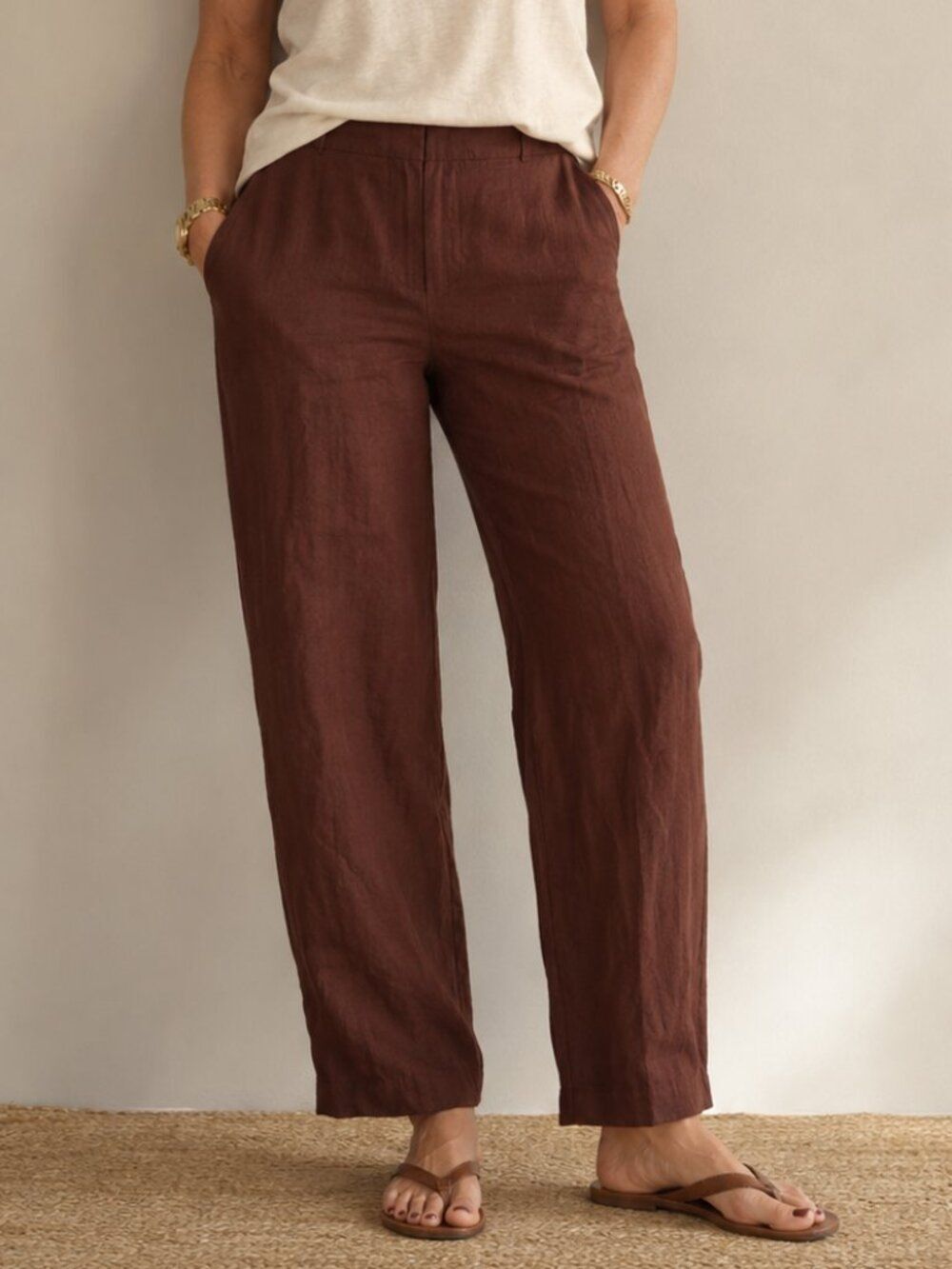 Talbots Brown Size 6 South Hampton straight leg 100% linen lagenlook pants
